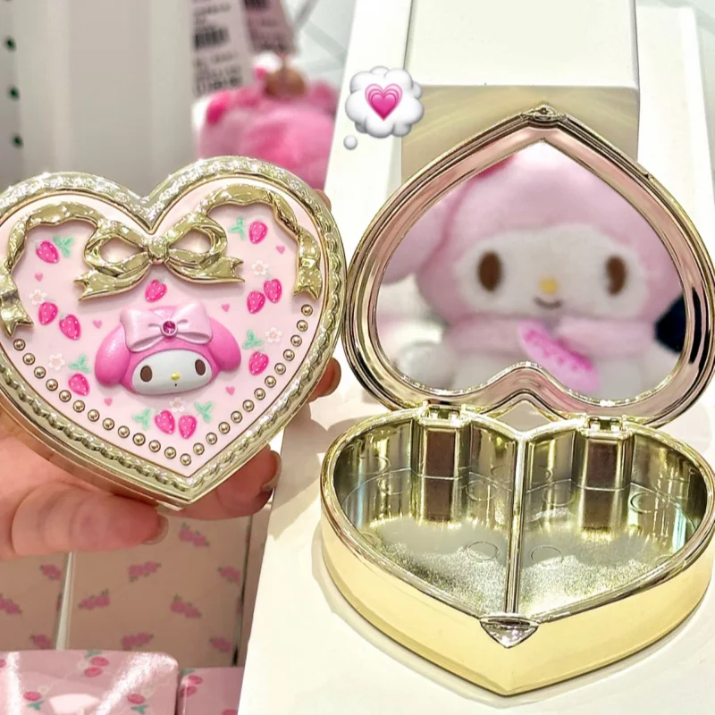 Портативное компактное зеркало Sanrio: зеркало для макияжа с Китти, Мелоди, Куроми, Синамороллом, в форме сердца, аниме-плюшевые игрушки