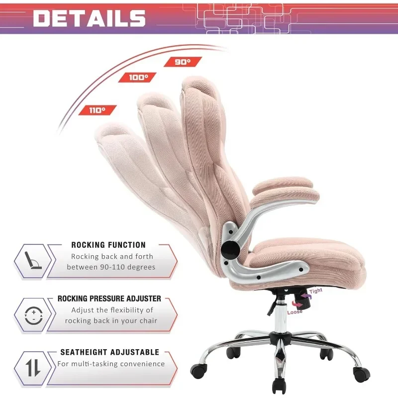 Big and Tall Fabric Pink Office Chair Duty Executive Desk Chair with Extra Wide Seat, High Back Ergonomic Leather Computer