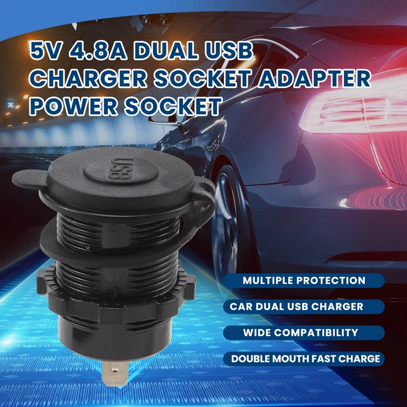 5V 4.8A Dual Usb Charger Socket Adapter Power Socket For 12V 24V Car Ship Rv