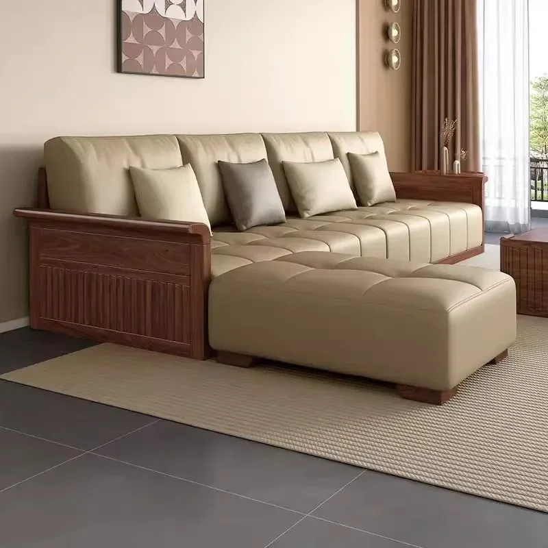 Customizable antique led luxury black walnut leather sofa simple living room large flat leather furniture