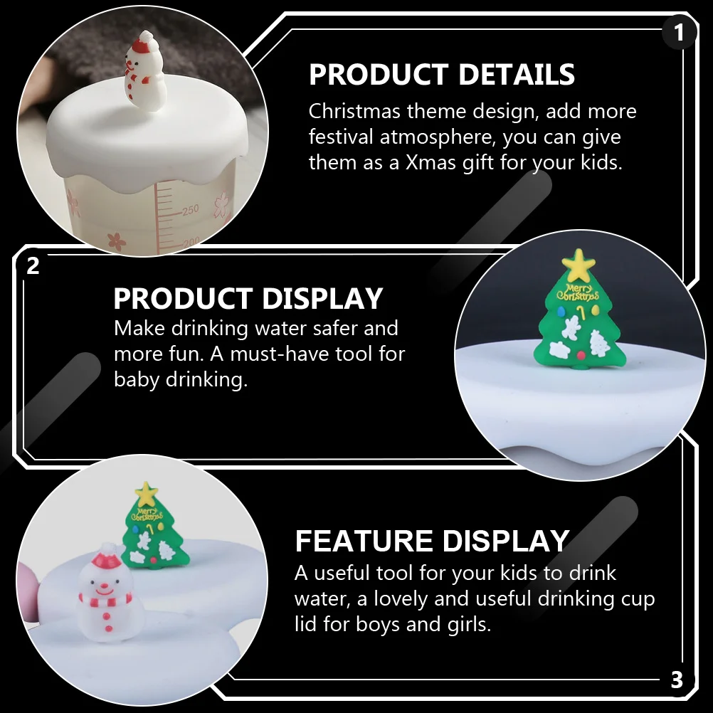 

2Pcs Baby Silicone Cup Lid Christmas Theme Anti Spill Cover for Toddlers Kids Fun Drinking Accessory Xmas Tree Snowman Design