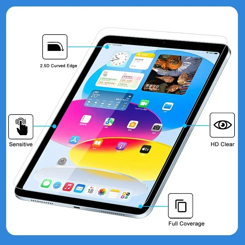 2pcs for iPad Glass Screen Protector 5 6 7 8 9 10 Generation 2024 Air 1 2 3 4 Mini Pro 11 12.9 13 inch Curve Full Coverage Clear