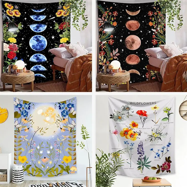 

Psychedelic Moon Wall Tapestry Tarot Flower Blue Tapestry College Dormitory Sofa Bed Dorm Wall Hanging 150x200 Cm Home Decor