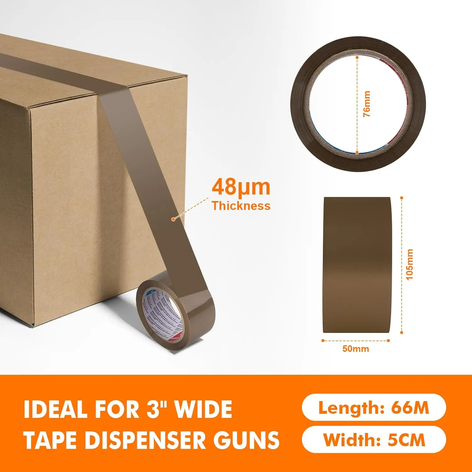 شريط تعبئة بني منخفض الضوضاء، شريط طرود قوي التحمل، تغليف لوجستي BOPP، غراء مكتب (5 سم × 66 م/100 م)