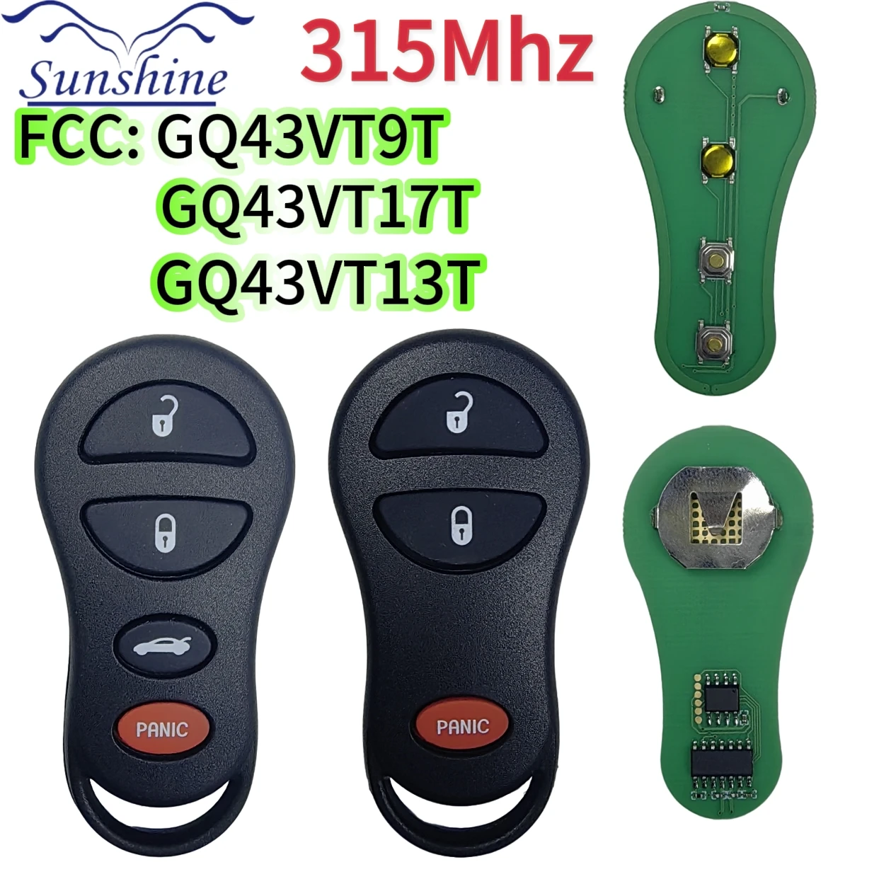 

2pieces GQ43VT9T GQ43VT17T GQ43VT13T 315MHZ Remote Key/PCB For Chrysler Concorde 300 LHS Neon Dodge Interpid Neon Plymouth Neon