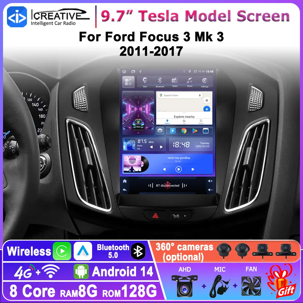 9,7 "Android Auto Carplay estéreo para Ford Focus 3 Mk 3 2011 - 2017 reproductor Multimedia para coche Tesla estilo Radio Navi inteligente Navi