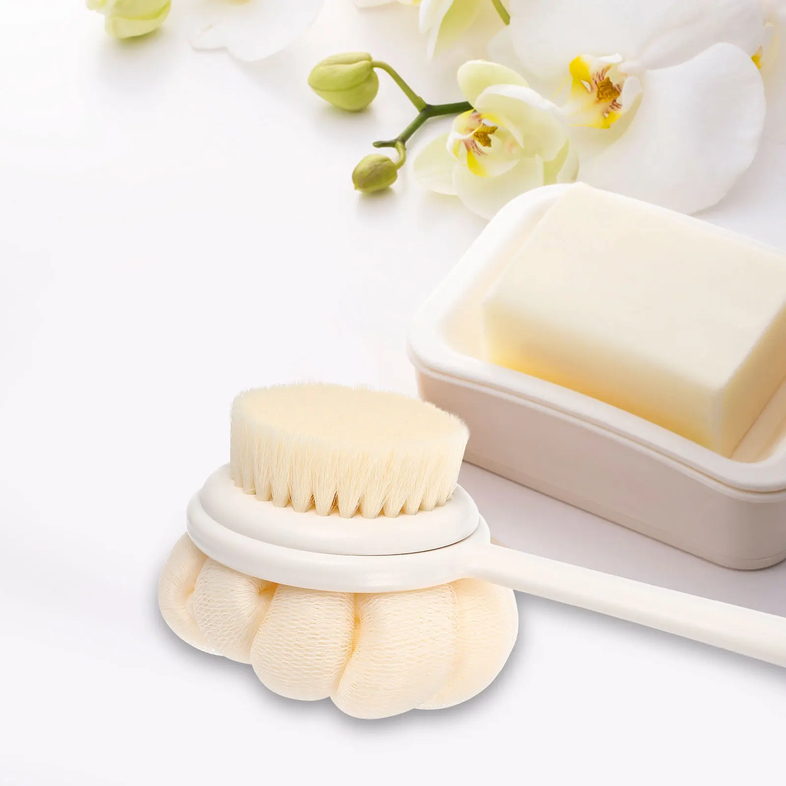 

Double Side Bath Brush Thick Nylon Bristle Extended Handle Back Scrubber Shower Long Handle Bath Brush Soft Body Exfoliating