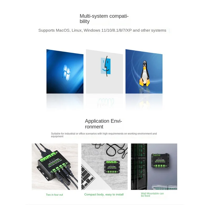 ABKI-Waveshare 산업용 4방향 USB3.2 Gen 1 허브 2IN-4OUT 듀얼 호스트 공유 무작위 스위칭 다중 보호 회로 5Gbps