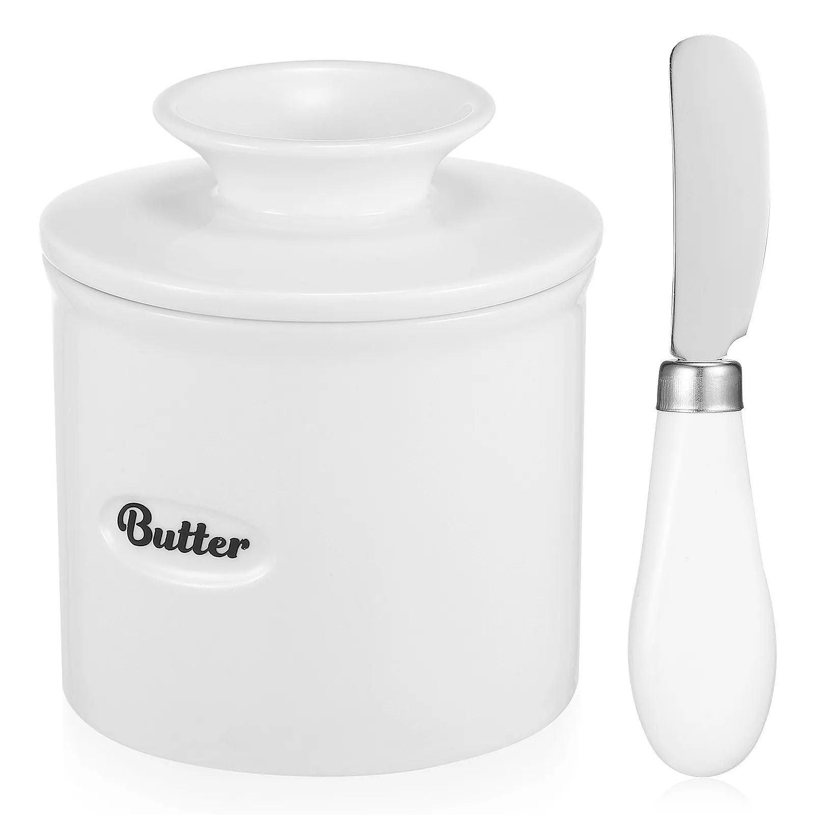 500Ml Ceramic Butter Crock Large Capacity Fresh Keeping Kitchen Butter Dish with Stainless Steel Cutting Tool for Countertop Use