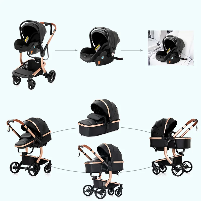 Baby stroller Baby carriage Stroller for baby 3 in 1 Baby Stroller lightweight baby stroller Portable PU leather Baby Carriage