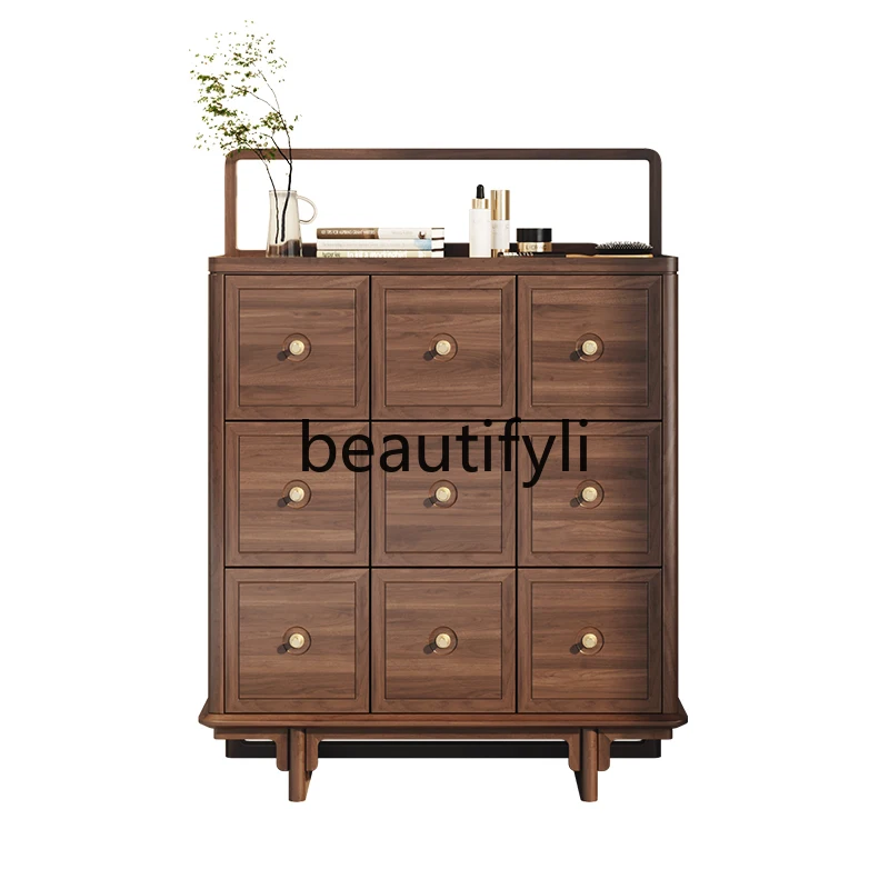 

New Chinese solid wood, modern ash wood nine chest cabinets bedroom living room multi-drawer storage cabinet locker