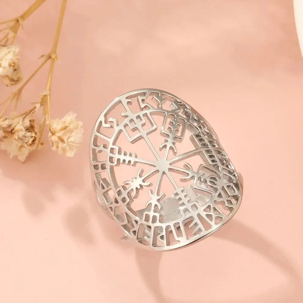 

LIKGREAT Vegvisir Symbol Viking Ring Jewelry Compass Barbarian Gladiator Pagan Asatru Heathen Norse Runes Stainless Steel Ring
