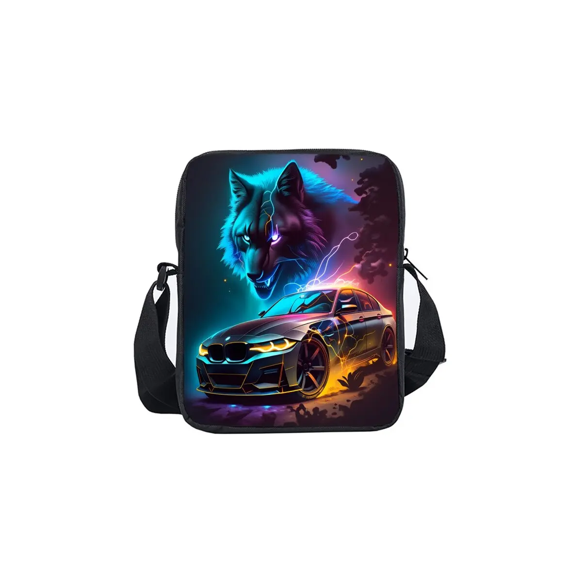 

Wolf and Racing Printe Single Sided Messenger Bag for Boy/Girls Children Best Gifts 2D Flat Cartoon Casual Crossbody Bag