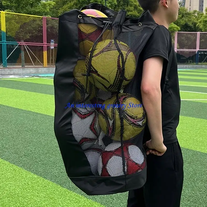 JU17 Drawstring Mesh Bag for Balls Waterproof Storage Bag for Football Basketball Training Equipment Bag with Shoulder Strap