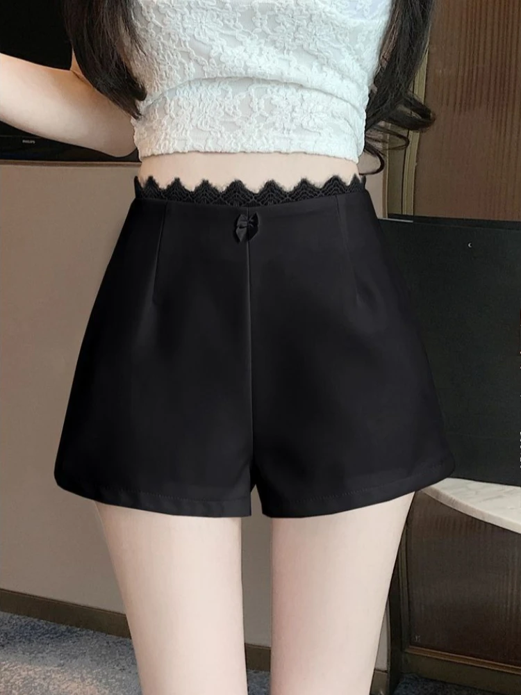 Women's White High Waist A Line Wide Leg Blazer Shorts with Lace Trim Sexy Hot Girl Style Summer New Petite Casual​