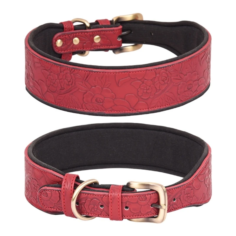 KX4B Adjustable Dogs Collar Fashion Wide Collar Leather Neck Collars for Large Dogs Italian Greyhounds Pet Supplies