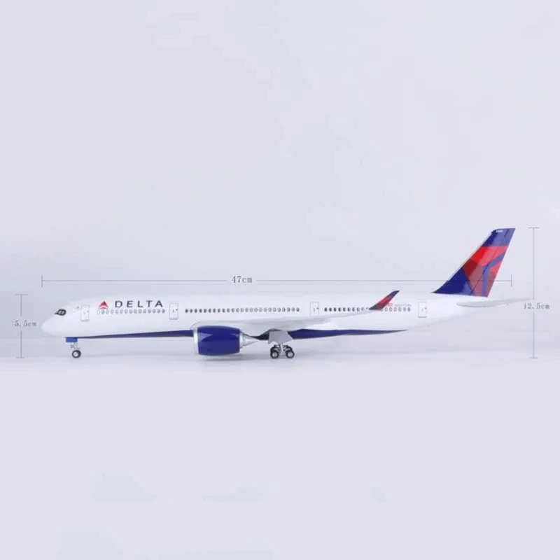 1/142 Scale 47CM Airplane 350 A350 Delta Airline Model LED Light & Wheel Landing Gear Plastic Resin Plane Model Toy