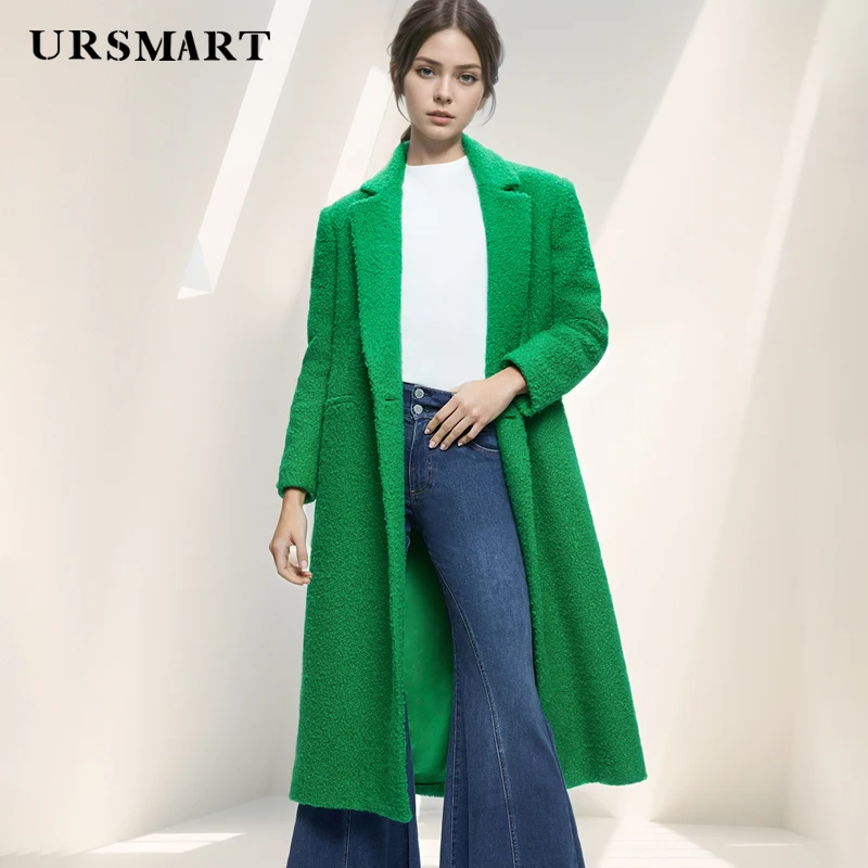 Customized Women’s Modern Wool Coat – Knee-Length Loose Fit Green Cashmere Blend Elegant and Warm