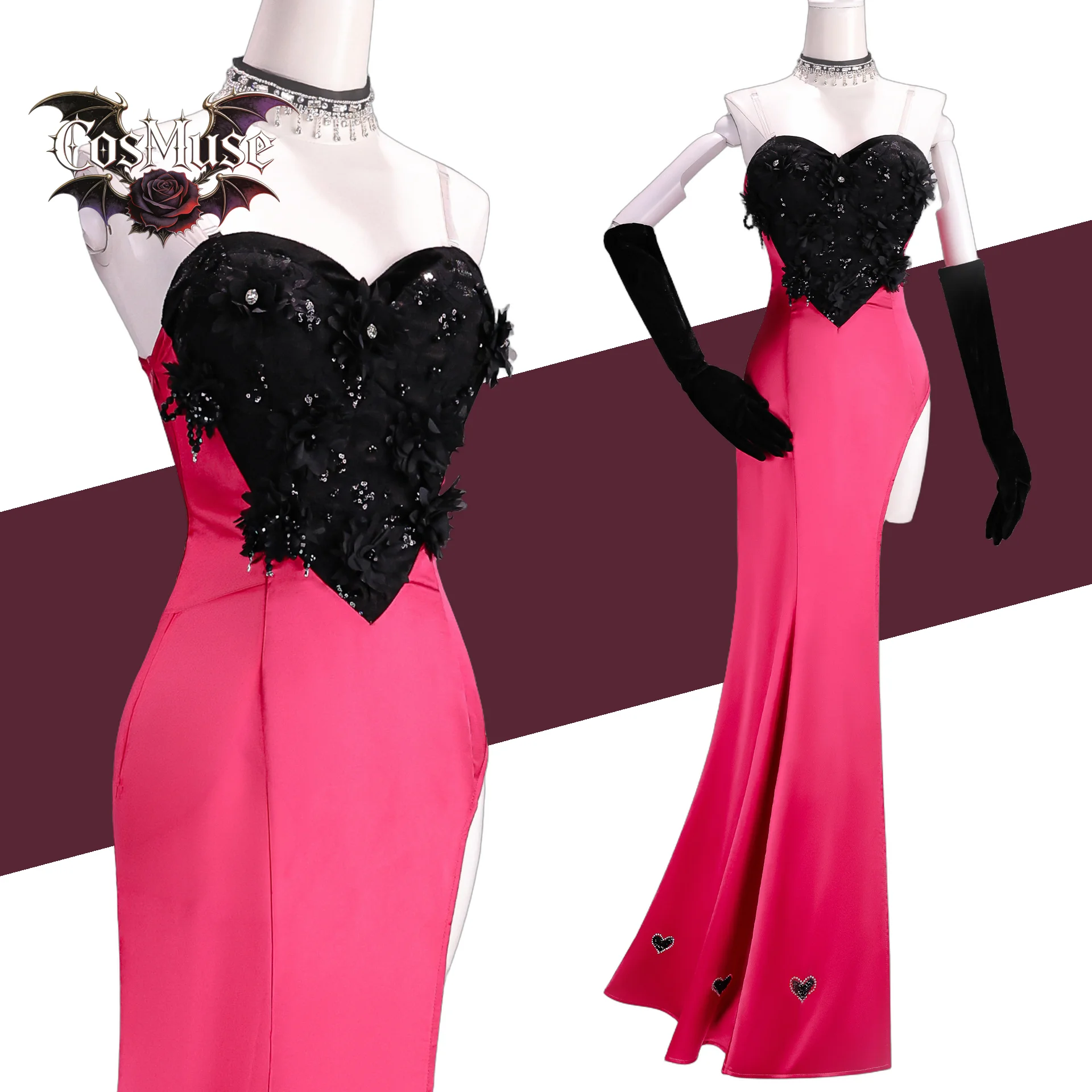

Anime Hotel 2 Angel Dust Cosplay Women's Elegant Rose Red Sexy Dress for Carnival Party Halloween Costume Uniform