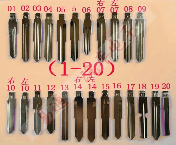 24Pcs/Lot Folding key blade Full Types Car key embryo replacing the key head Remote Key Blade Middle Slot NO 01-20