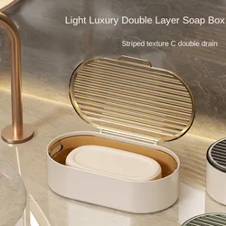 Double-layer Soap Box Household Bathroom Non-punching Hollow Drain Soap Box with Cover Dust SoapBox Holder