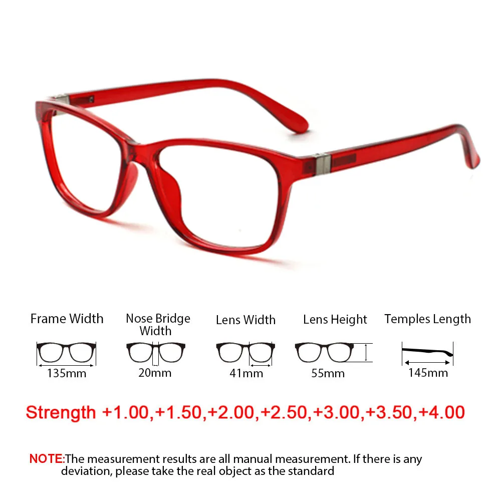 Men And Women Clear Plastic Rectangular Frame Metal Hinge Comfort HD Reading Glasses Decorative Prescription Eyewear+2.0+2.5+3.0