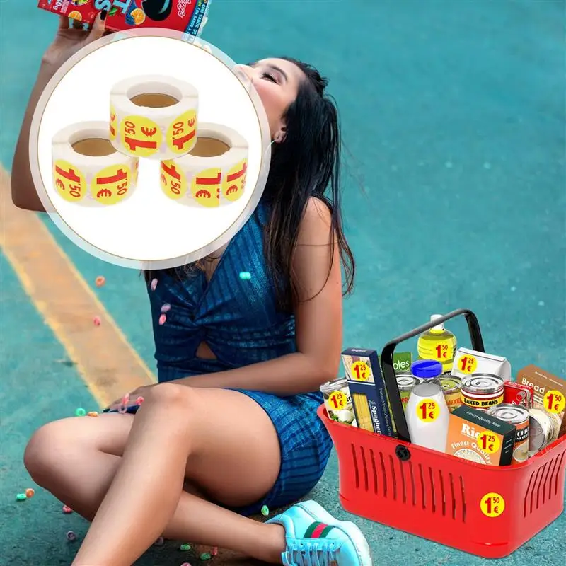 1500Pcs 1.50 Euro Ring Price Tags Price Labels Small Round Decal For Supermarket Adhesive Tags Supermarket Price Sealing