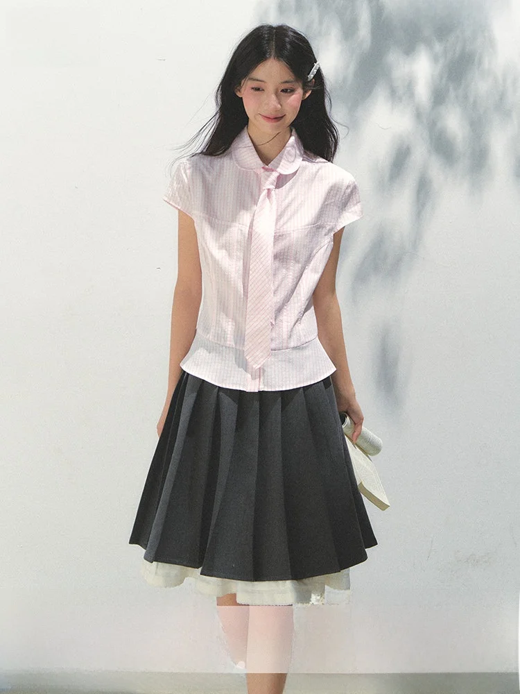 

SunsetPark Preppy Sle ort Sve irt Розовый клетчатый топ с завязками на пуговицах Женский хлопковый повседневный деловой топ в полоску с рисунком