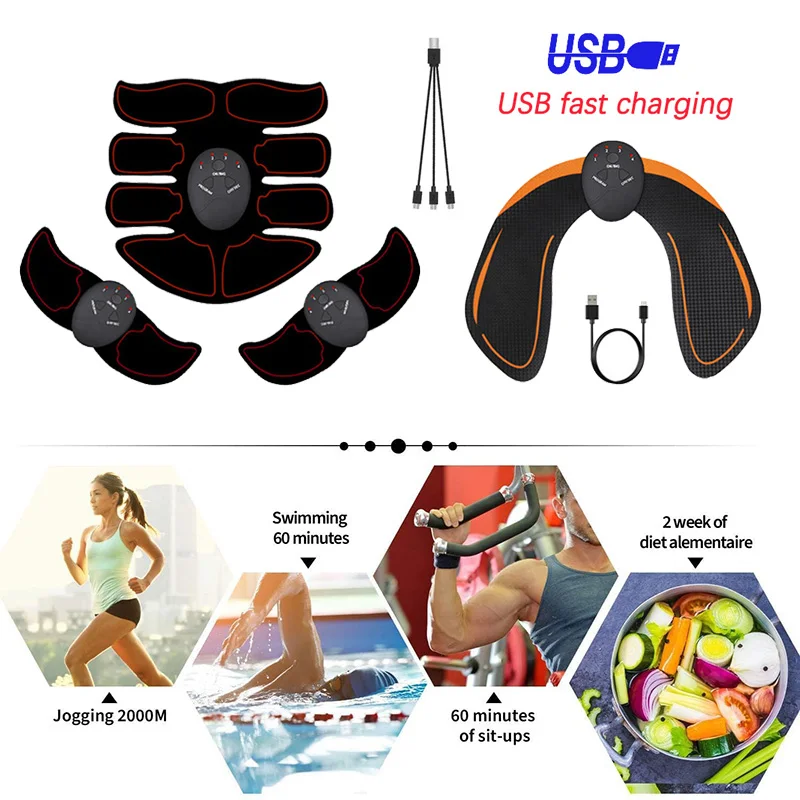 Wireless Abdominal Muscle Trainer Hip Muscle Toner USB Recharge Waist Arm Leg Massage Stickers Unisex Fitness Training Equiment