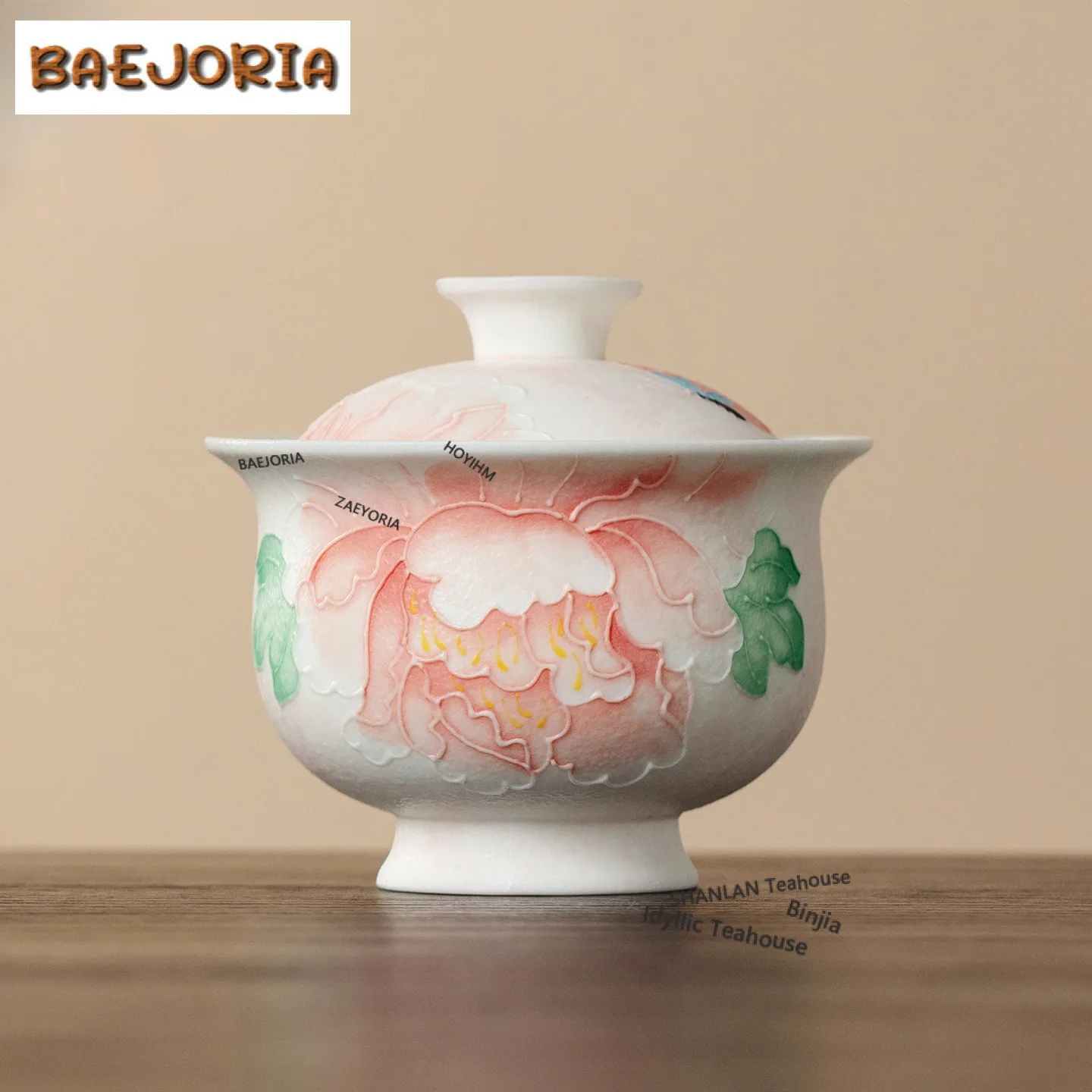 

140ml Hand-painted Light Pink Peony Gaiwan Luxury Tea Tureen Tea Bowl With Lid Kit Tea Making Cover Bowl Cafes Supplies Craft