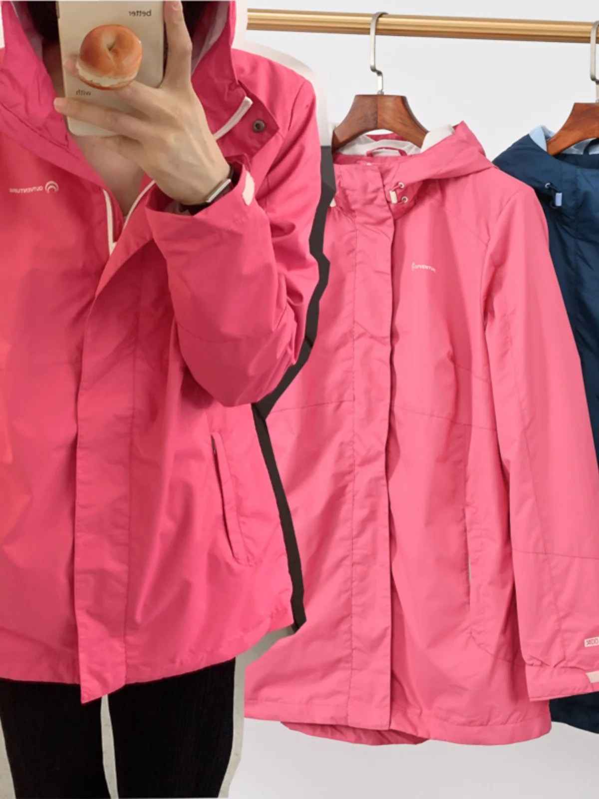 

Outdoor Windproof Waterproof Hooded Thin Fleece Jacket Women's Autumn Winter Cotton Coat Long Sleeve Zipper Closure Mid-Length