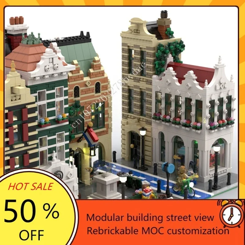 6874PCS 모뉴먼트 스퀘어 - 네덜란드 구역 모듈형 MOC 창의적인 거리 풍경 모델 블록 DIY 교육 조립 장난감 선물