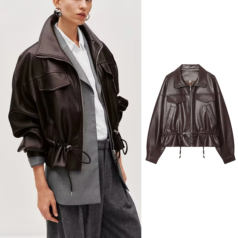 Winter Women's Jacket Blouse 2026 New Fashion Loose Elegant Short Leather Jackets Women Unique Chic Youth Street Outerwear Coats