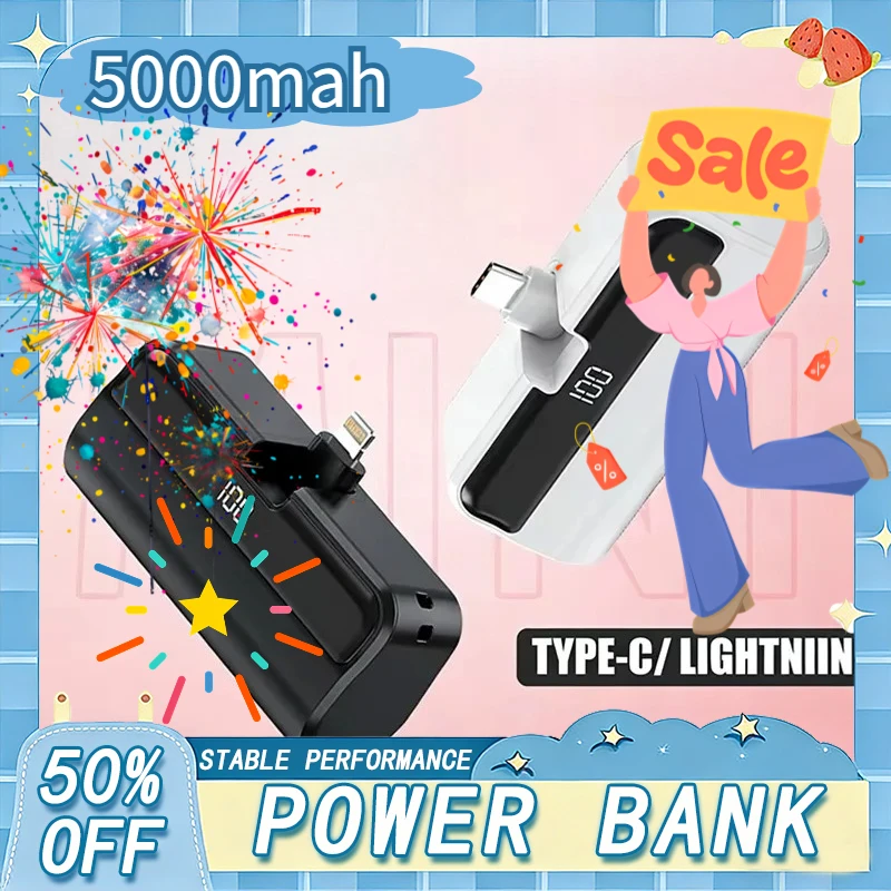 

Портативный внешний аккумулятор-капсула 5000 мАч с супербыстрой зарядкой и большой емкостью для iPhone, Samsung, Huawei. Новинка 2026 года.