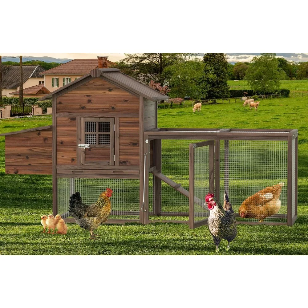 

Large Walk-in Outdoor Hen House with Nesting Box and Run, Poultry Cage Rabbit Hutch Waterproof UV Panel Cover for 2-4 Chickens