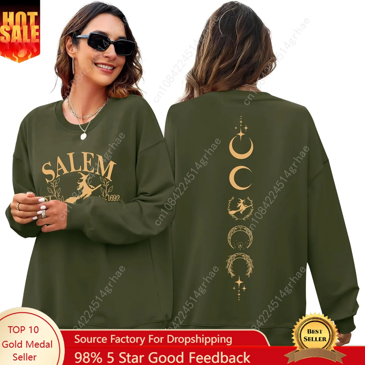 

Halloween Sweatshirts Women Oversized Salem Massachusetts Shirts Lightweight Witch Shirt Salem 1692 Fall Holiday Tops