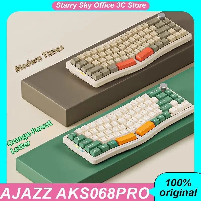 Ajazz Aks068pro Mechanical Keyboard Wireless 3mode Multifunctional Knob Hot Swap Rgb Customized Gaming Keyboard Laptop Accessory