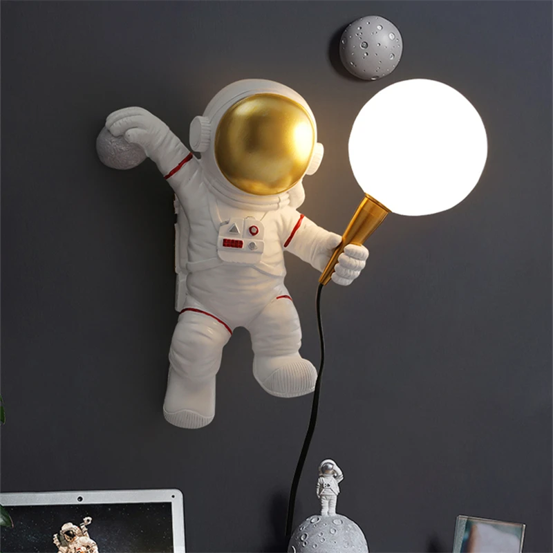 Nordic LED personalidade astronauta lua quarto infantil lâmpada de parede cozinha sala de jantar quarto estudo varanda decoração da lâmpada do