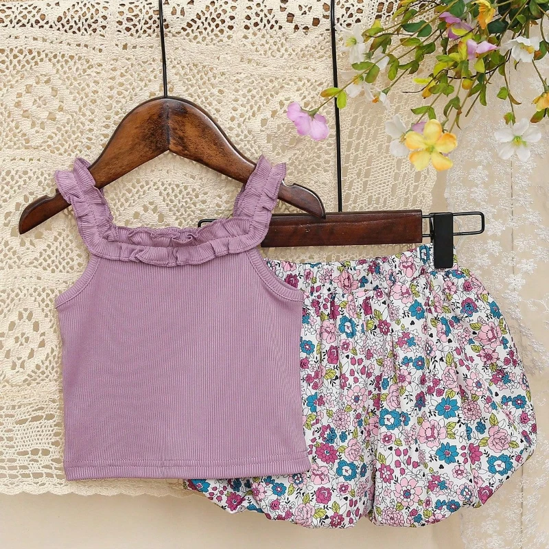 

2pcs Toddler Girls Clothing Sleeveless Top + Shorts Skirt Baby Summer Outfits Set Girls' Short Pant Clothes for Outdoor For 4-7Y