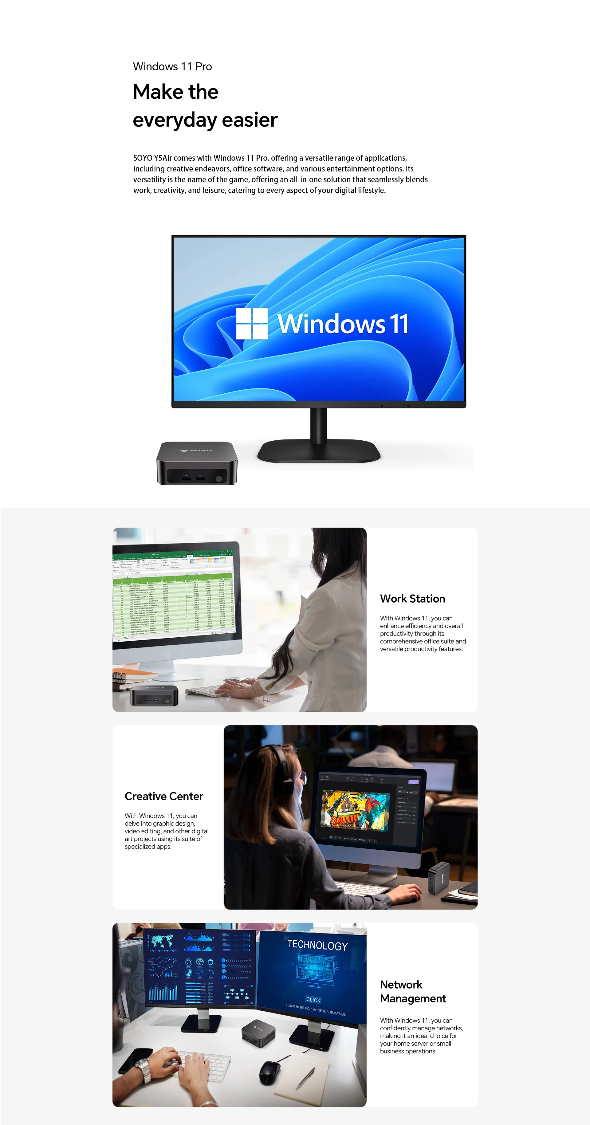 SOYO Original Y5 Air Mini PC Intel i5 4th CPU 8G RAM 128GB SSD Mini Desktop Computers Dual 4K Display Type-C WiFi5 for Office