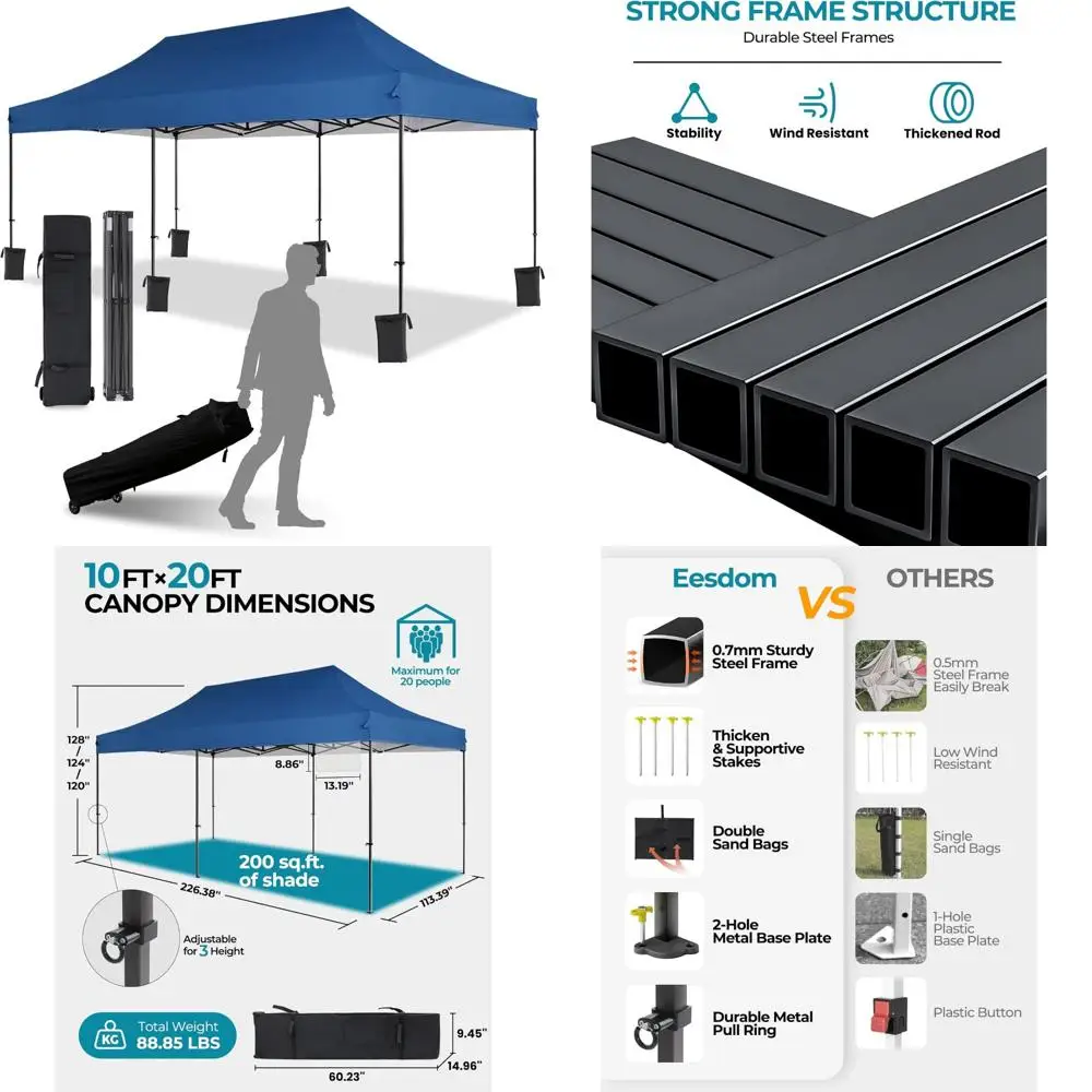 

Commercial Grade Pop Up Canopy Tent, 10x20 Outdoor Shelter with Roller Bag, Adjustable Height, Ideal for Beach and Park Settings