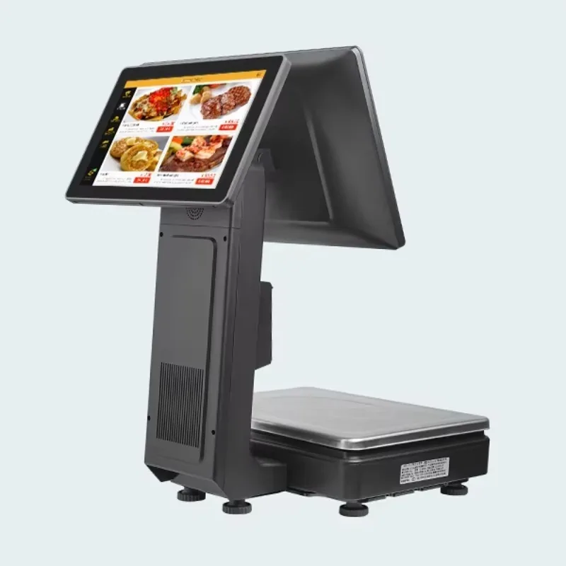 All-in-one POS weegschaal kassa-apparaat met dubbele touchscreen elektrische weegschaal Windows/Android OS 15-30kg capaciteit voor
