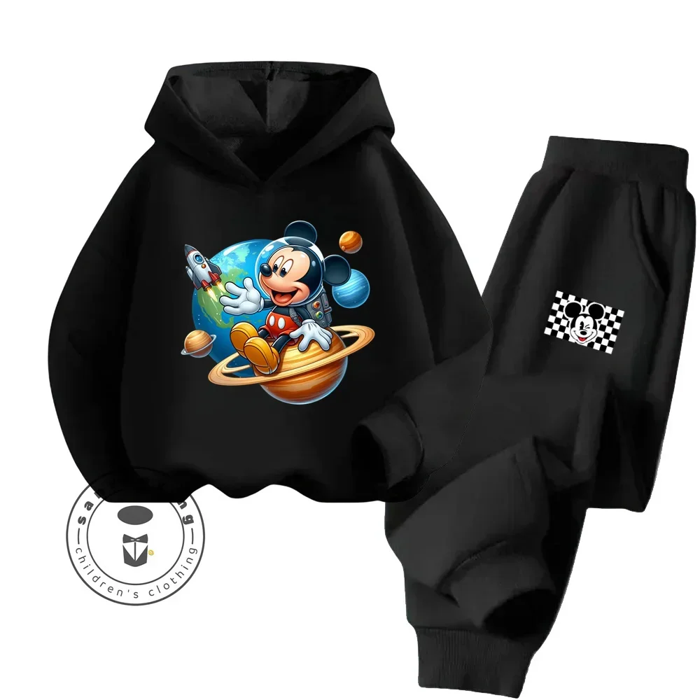 2024 Cartoon Mickey Mouse Trendy Long Sleeve Sports Set Suitable for 3-14 Years Old Kids Fall Winter Prints Hoodie Tracksuit