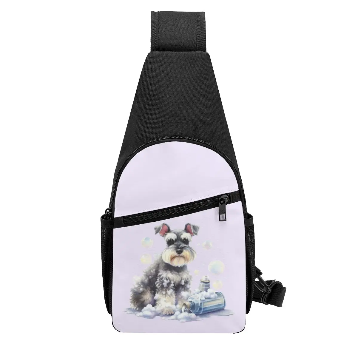 Miniature Schnauzer Bath With Bubbles Chest Bag Men Sling Crossbody Backpack Chest Bag Traveling Hiking Daypack Shoulder Bag