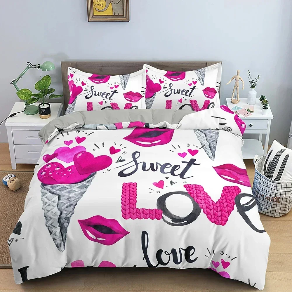 Exquisite Love Heart Valentine's Day Bedding Set,Duvet Cover Bed Set Quilt Cover Pillowcase,King Queen Twin Size Boys Girls Adul
