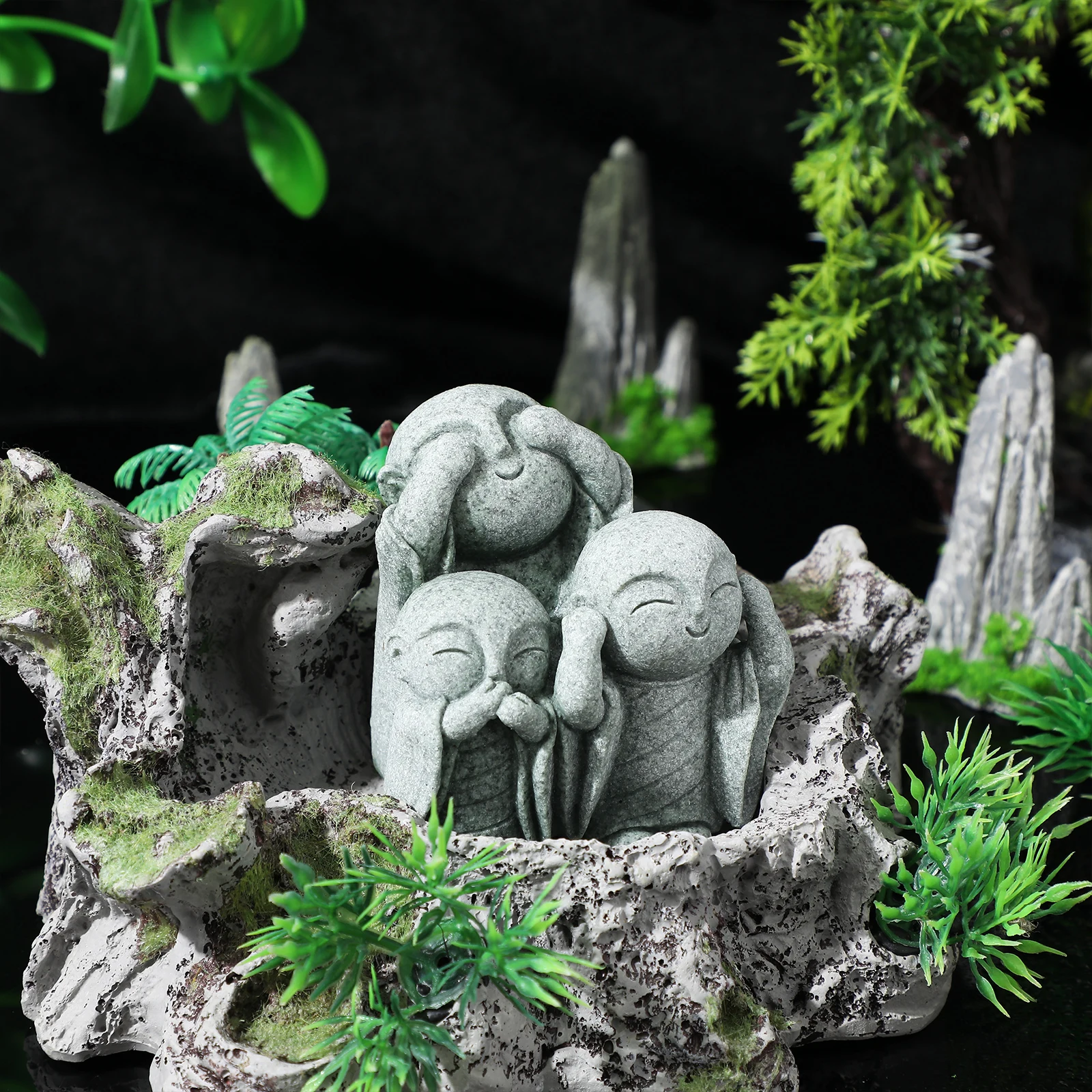 

Jizo Shaped Tank Decorations Resin Statue Aquarium Ornament Space Saving Grayish Tank Accessories Garden Statue