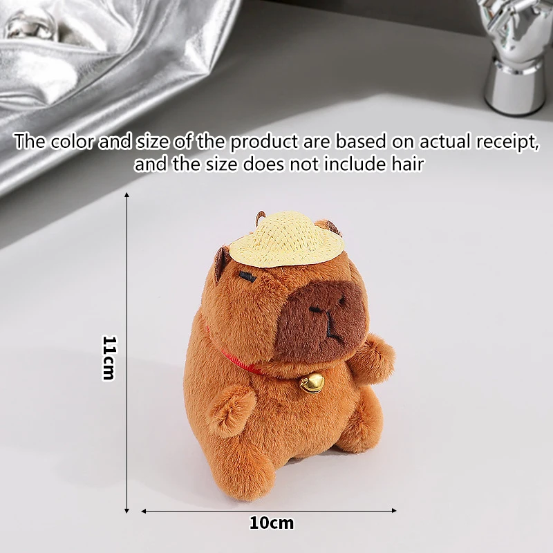 Straw Hat Capybara Plush Toy Keychain Cartoon Capibara Soft Stuffed Doll Pendant Car Key Ring Backpack Bag Decor Kid Gift