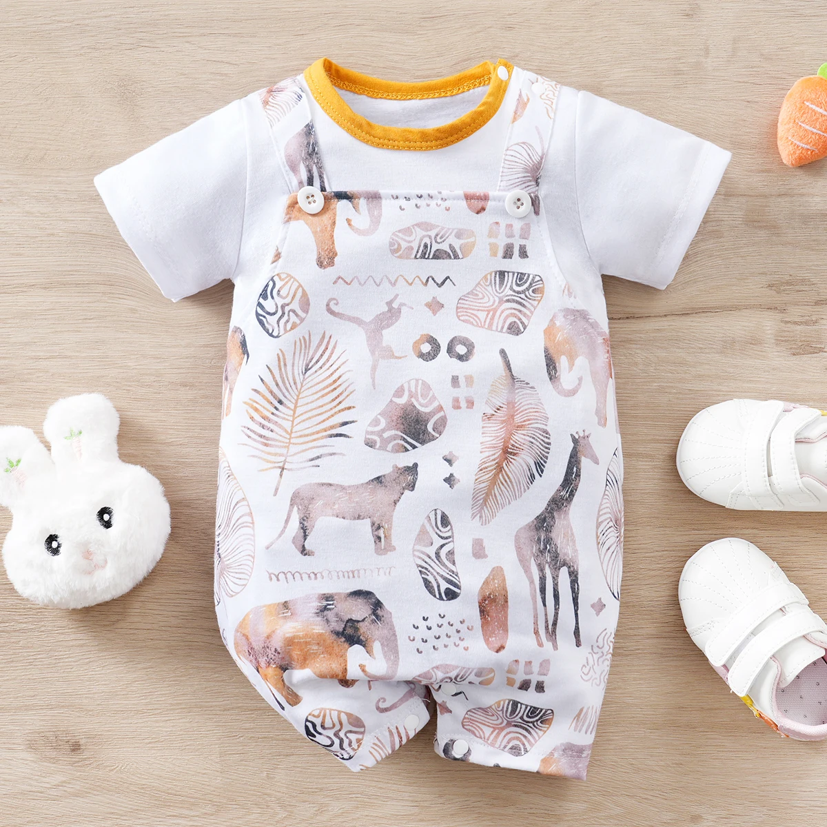 IURNXB Infant Romper Boys Cartoon Animal All-over Print One Piece Bodysuit Casual Short Sleeve Outfit Soft Baby Clothing 0-18M