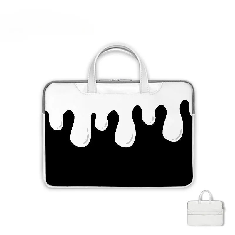 กระเป๋าถือหนังสีนมแบบมีบล็อกสี กระเป๋าหนังลำลองใส่แล็ปท็อป ขนาด 13.3 14 14.6 15.6 16 นิ้ว กระเป๋าเอกสารสำหรับเดินทางธุรกิจ กันน้ำ