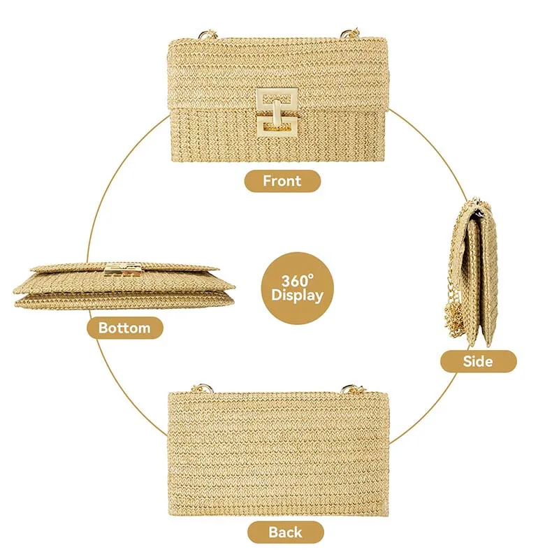 Envelope Straw Handbag for Women Trend 2024 Summer Beach Hand-Woven Shoulder Bags Chain Messenger Purse Wallet sac de luxe femme